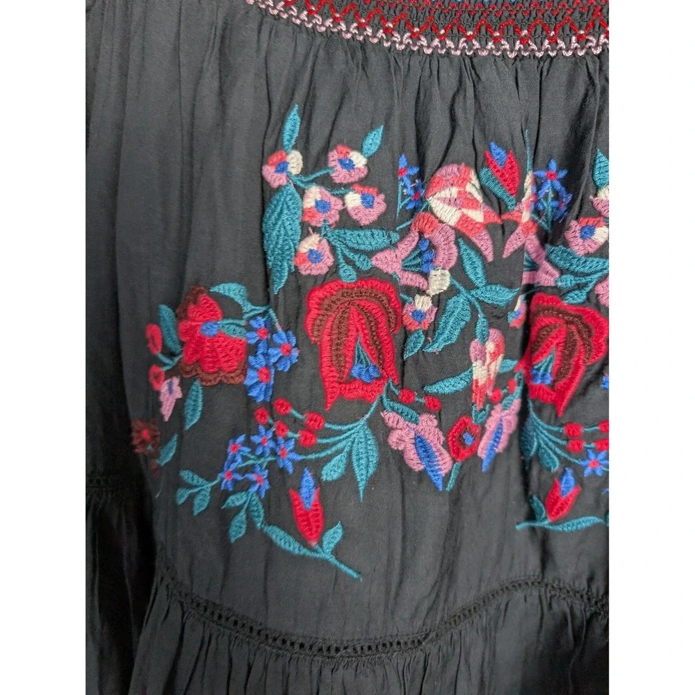 Free People Dress Womens M Gray Short Off‎ The Shoulder Long Flared Sleeve